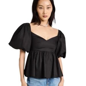 LN O.P.T Anthropologie Vanessa Black Poplin Puff Sleeve Crop Peplum Top - XS